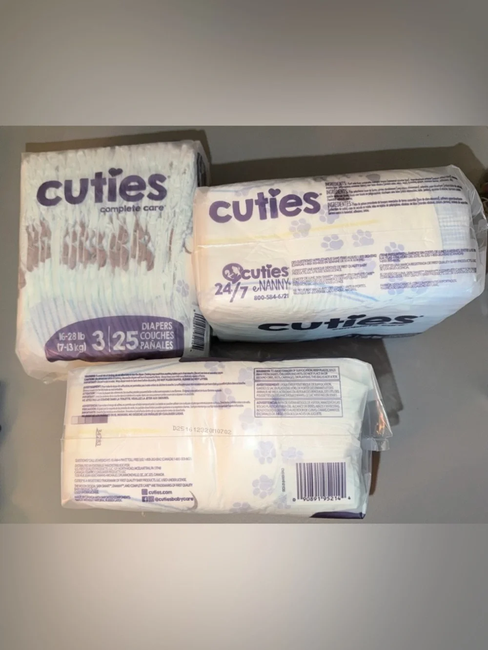 Lot of 3 PKGS Of Cuties Size 3 Diapers NIB Sealed Qty 75